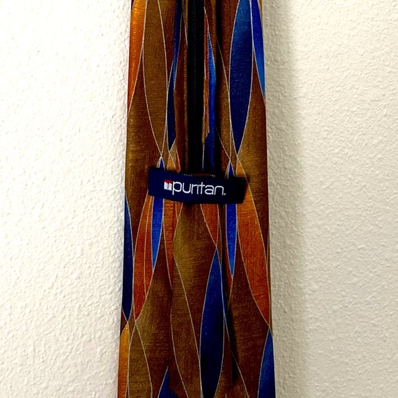 Blue and Brown Abstract Design Zip Up Tie by Puritan - Picture 3 of 4